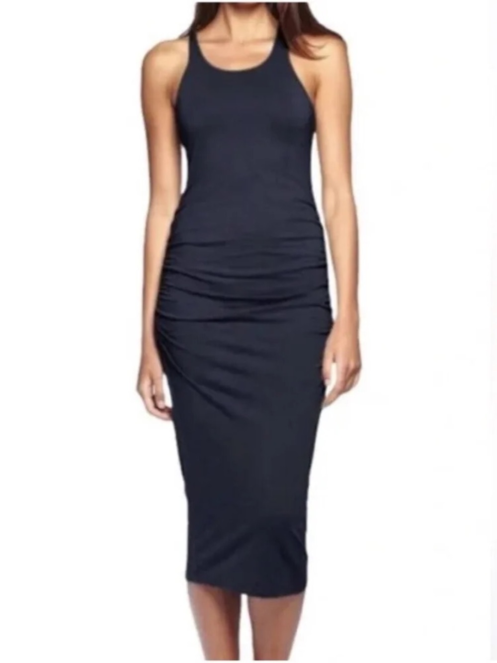 NWT Michael Stars Vivian Ruched Midi Dress M Lapis Coastal Minimalist